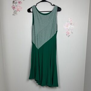 Maeve Anthro Asymmetrical Green and White Dress - Medium